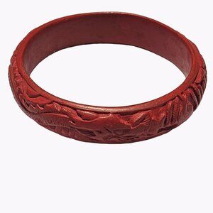 Vintage Chinese Dragon Red Cinnabar Carved Bangle Bracelet Fashion Jewelry Women